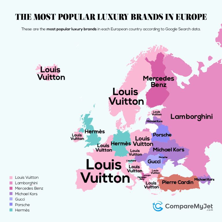 Карта самых популярных люксовых брендов в Европе по запросам в Google